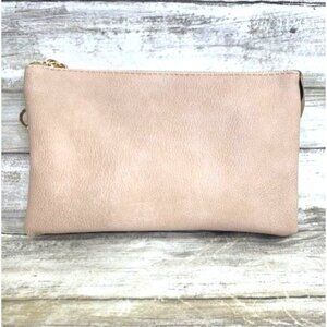 Jen & Co Vegan Leather Blush Color Crossbody Clutch with Detachable Straps